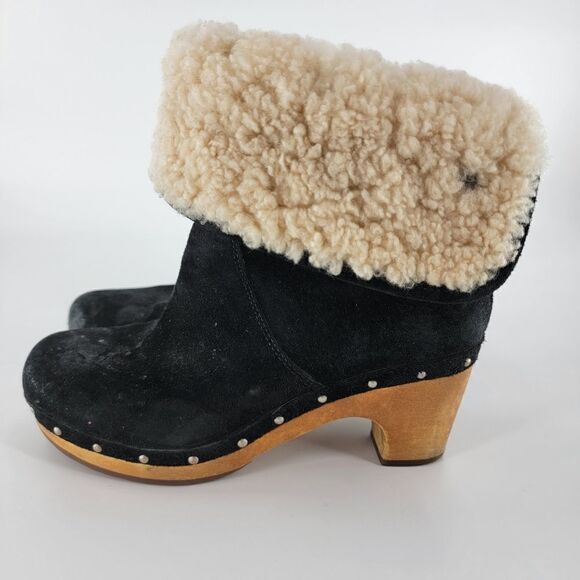 Ugg Australia lynnea black suede leather boots booties lined sheerling clog 6 - Picture 3 of 6